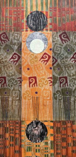 Rencontre Xylogravure + acrylique 40 x 80 320